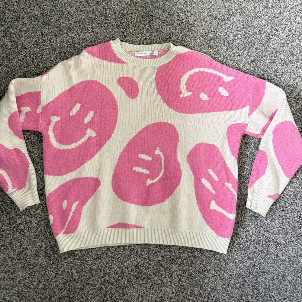 altar’d state pink smiley sweater - XS